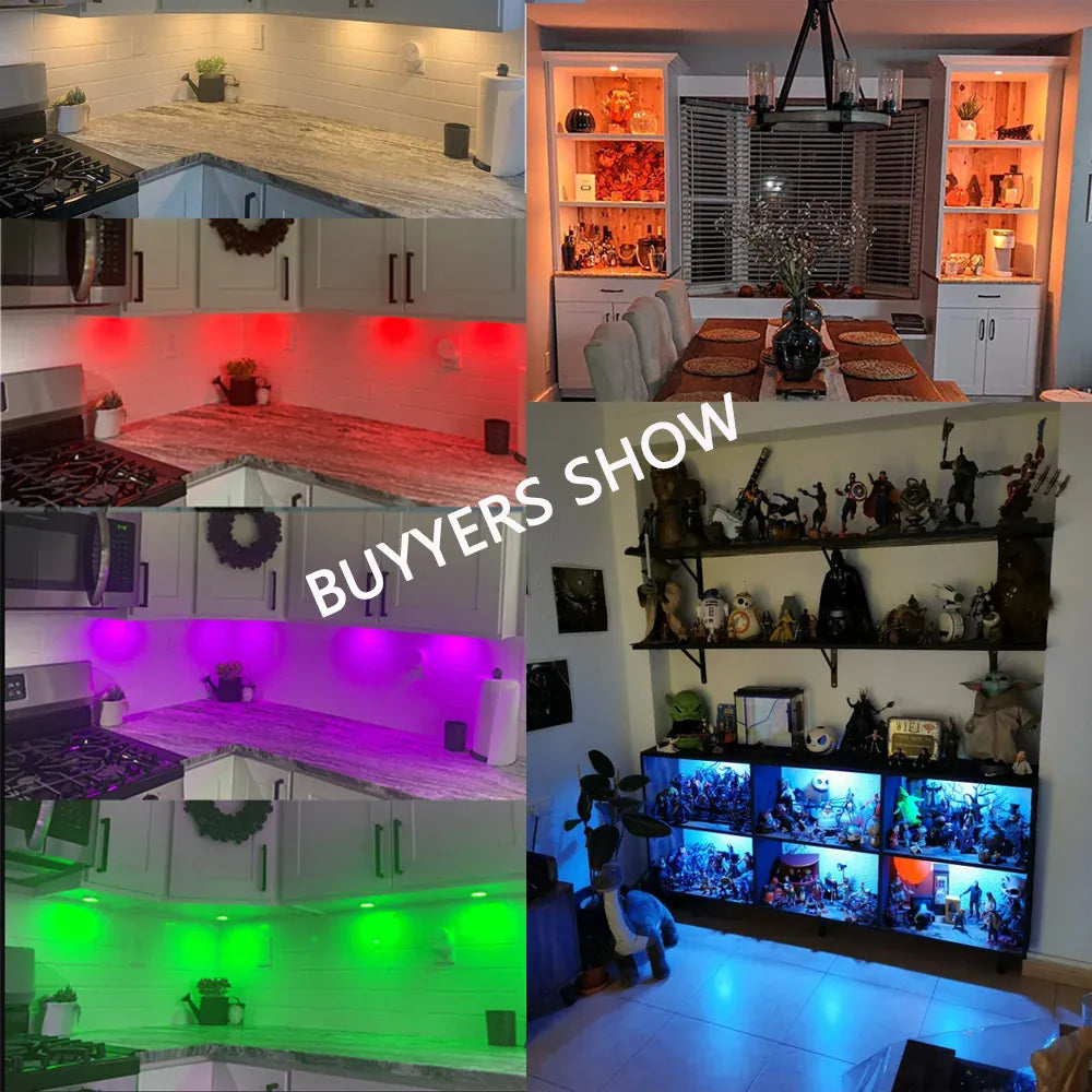 12V Tuya WIFI RGB Under Cabinet LED Puck Lights with Dimmable Remote Control