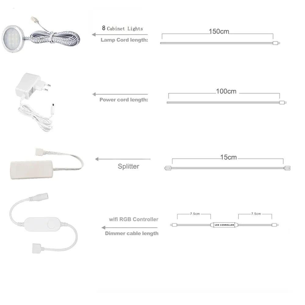 12V Tuya WIFI RGB Under Cabinet LED Puck Lights with Dimmable Remote Control