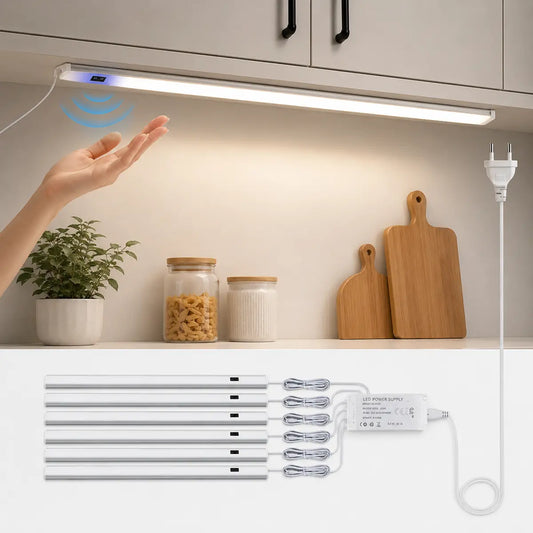 Kit de barre lumineuse LED 12 V sous armoire avec capteur de mouvement gestuel - Aluminium