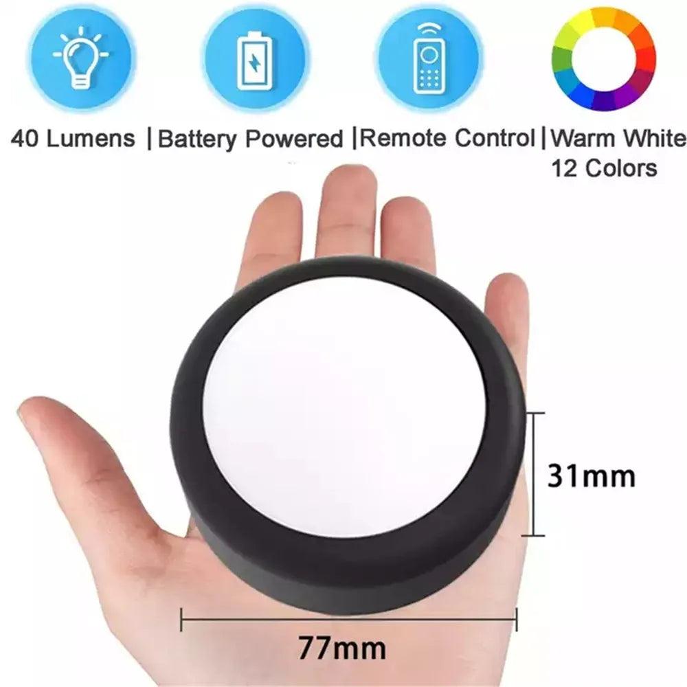 13Colors Battery Operated Wireless Remote Control Under Cabinet LED Puck Light Black - Lumaz