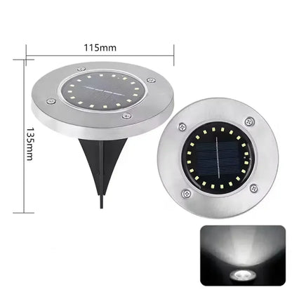 8/20 LED Solar Ground Lights - Stainless Steel, IP65 Waterproof, Auto On/Off