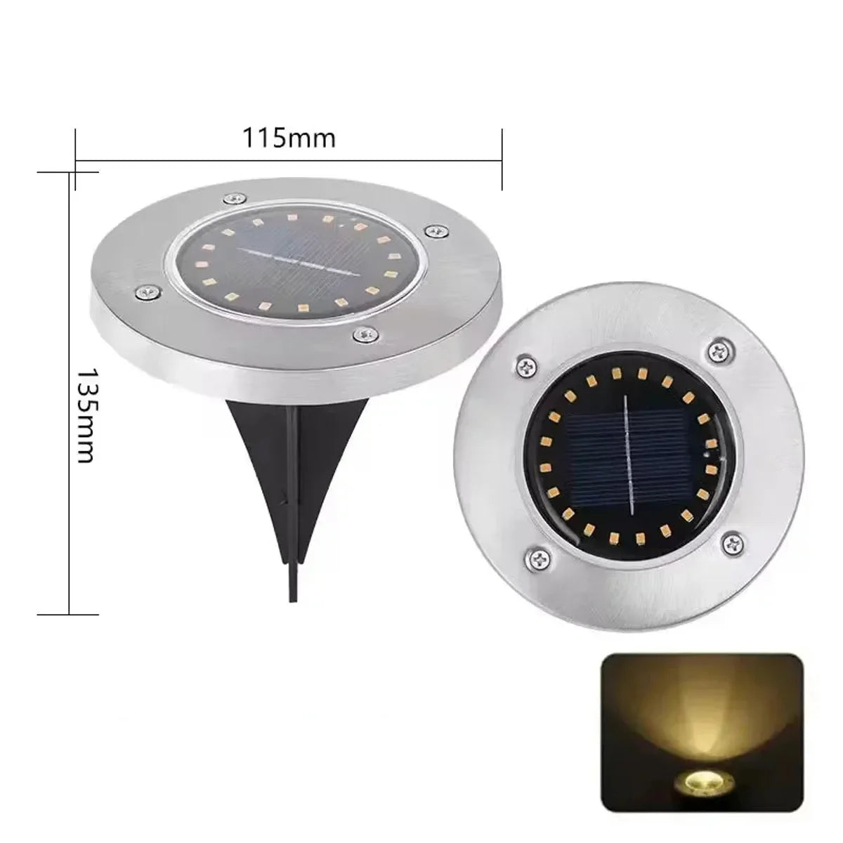 8/20 LED Solar Ground Lights - Stainless Steel, IP65 Waterproof, Auto On/Off