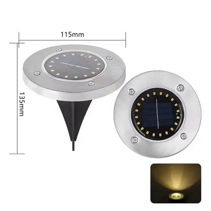 8/20 LED Solar Ground Lights - Stainless Steel, IP65 Waterproof, Auto On/Off