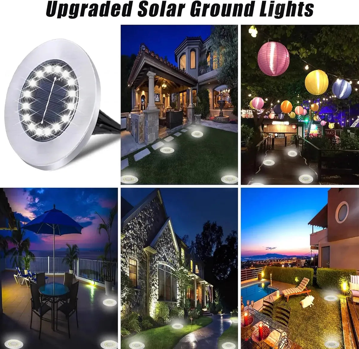 16 helle LEDs, Solar-Bodenleuchten, wasserdicht, für den Außenbereich, für Wege, Garten und Hof