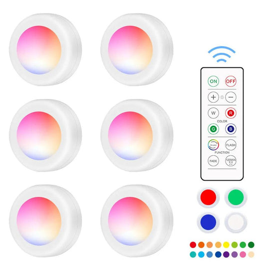 16Colors Battery Operated Wireless Remote Control Under Cabinet LED Puck Light White - Lumaz