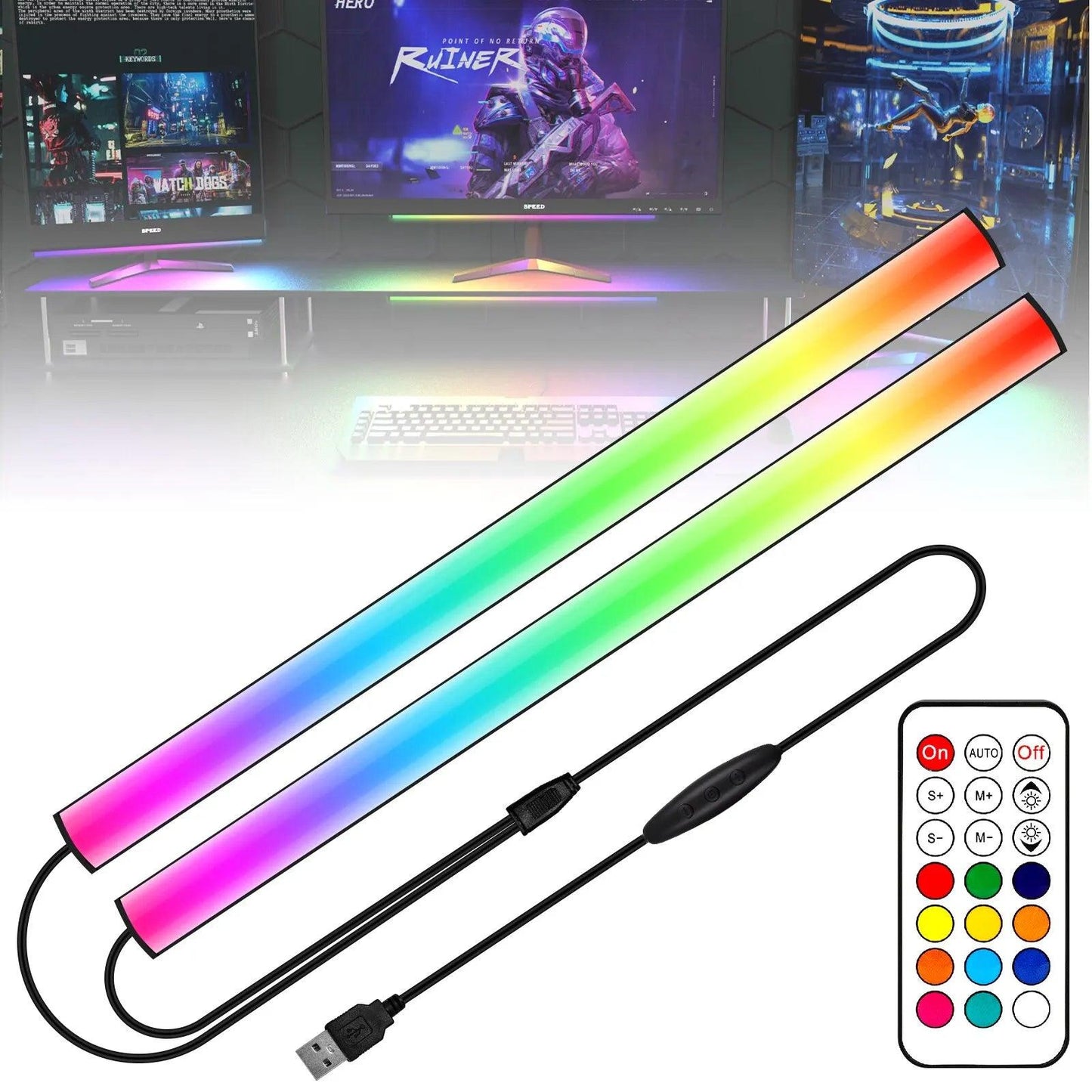 2-in-1 Under Monitor Gaming LED Bar Lights with Remote Control - Lumaz