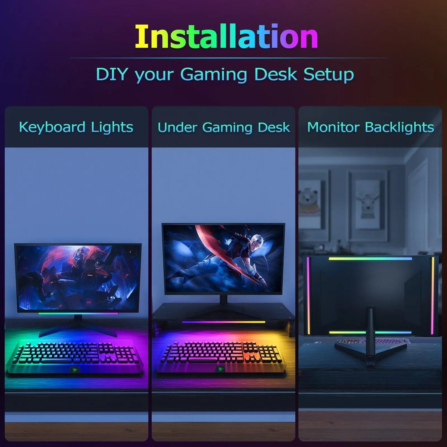 2-in-1 Under Monitor Gaming LED Bar Lights with Remote Control - Lumaz