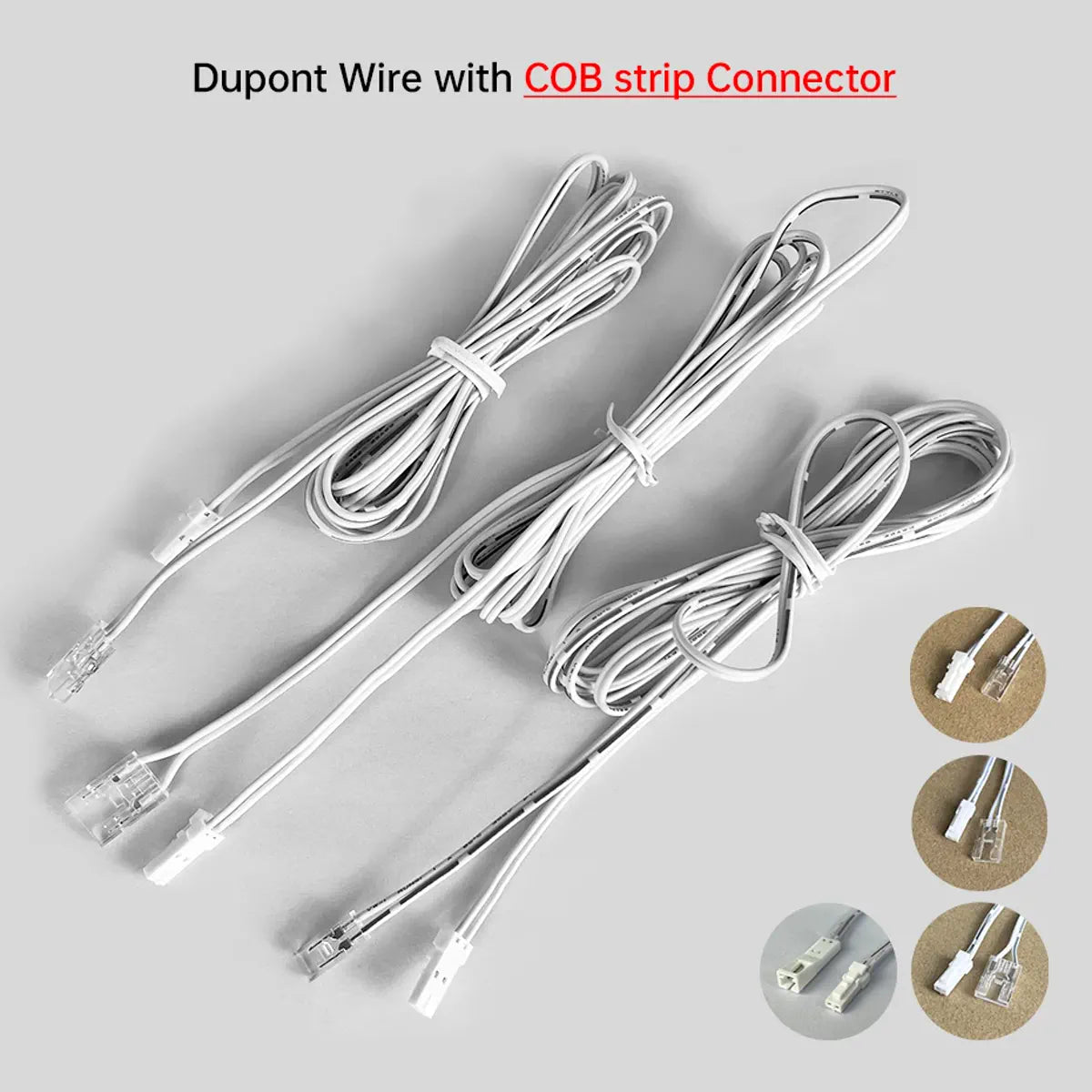 2-Pin COB LED Strip Connector Leads - 2m Cable, 5/8/10mm or Dupont Ends