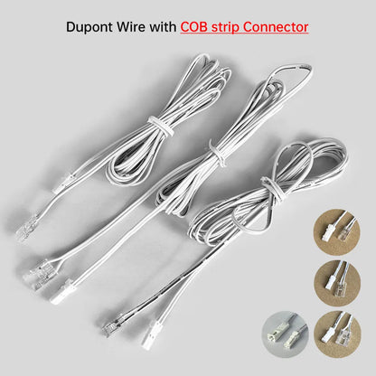 2-Pin COB LED Strip Connector Leads - 2m Cable, 5/8/10mm or Dupont Ends