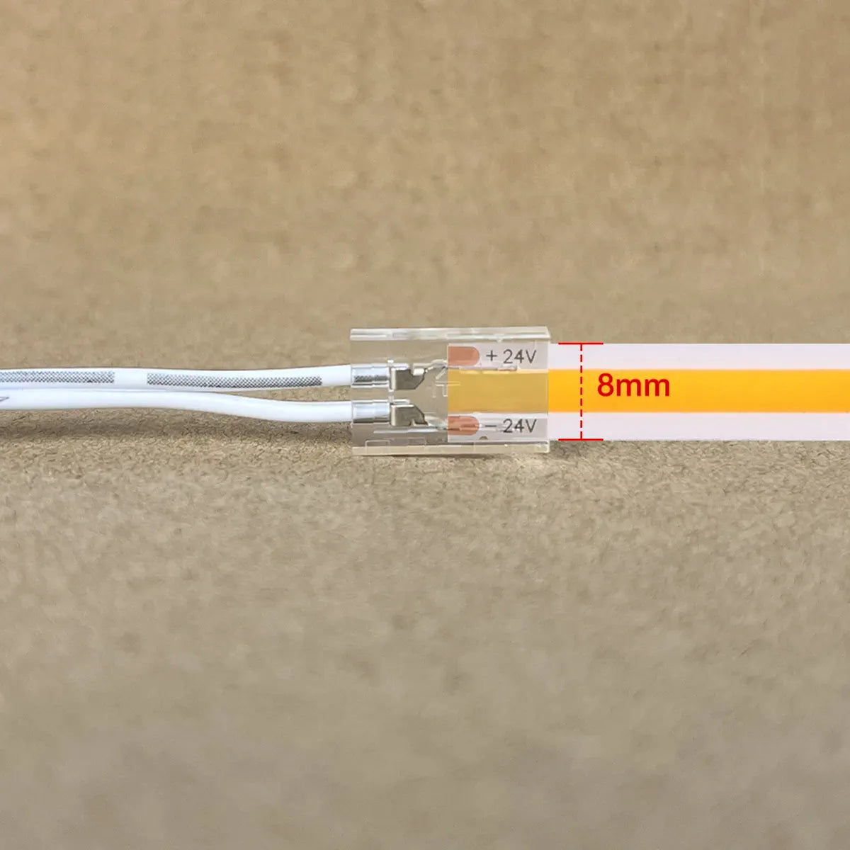 8 mm COB strip connector on a matching COB strip