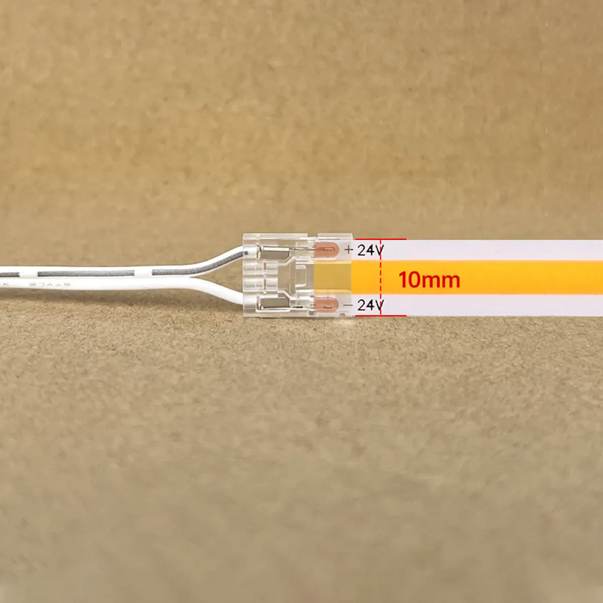 10 mm COB strip connector on a matching COB strip
