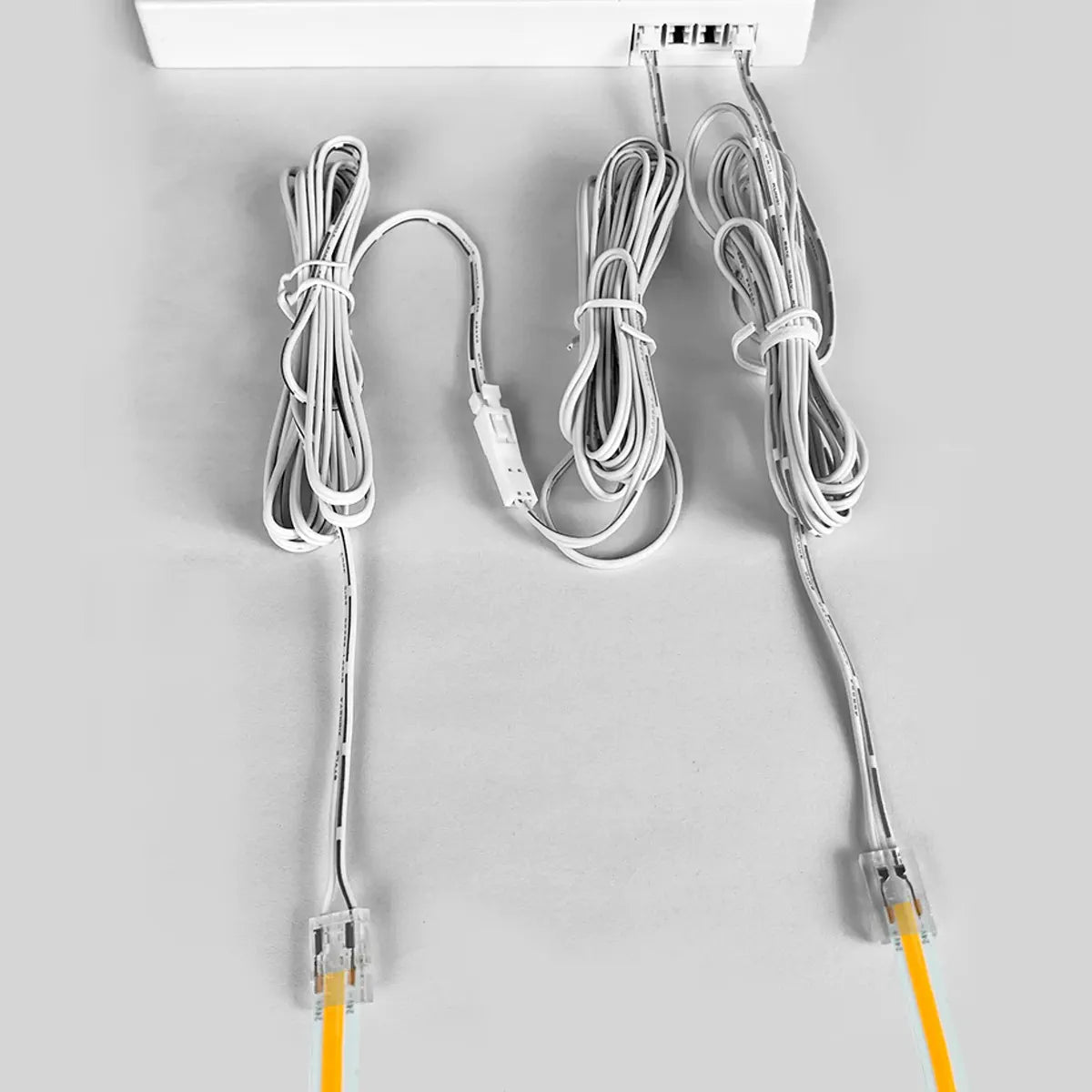 Connector leads attached to COB LED strips