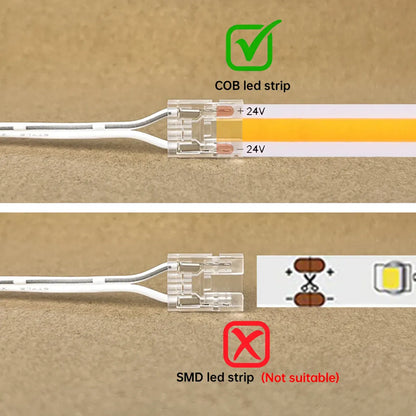 2-Pin COB LED Strip Connector Leads - 2m Cable, 5/8/10mm or Dupont Ends