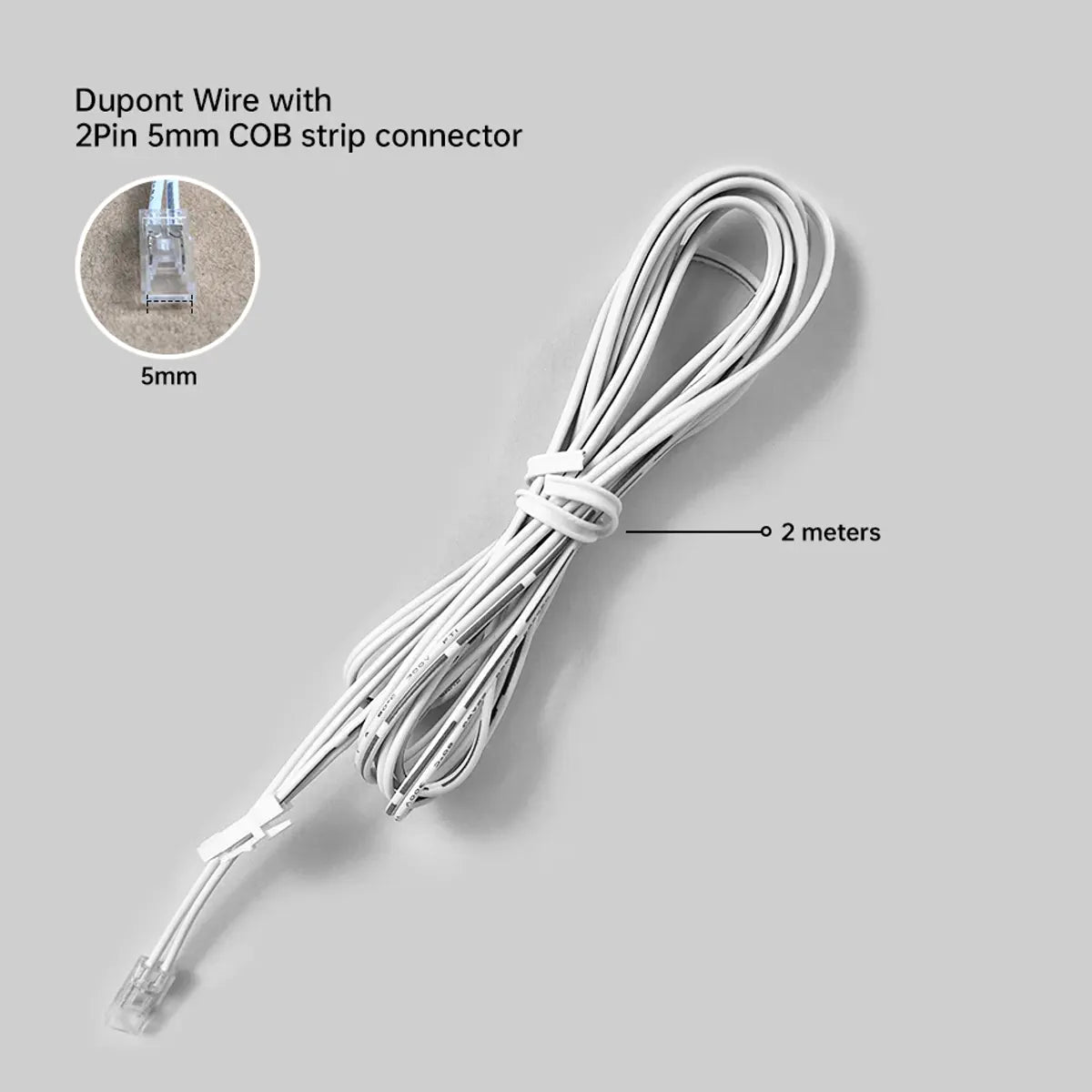 2-Pin COB LED Strip Connector Leads - 2m Cable, 5/8/10mm or Dupont Ends