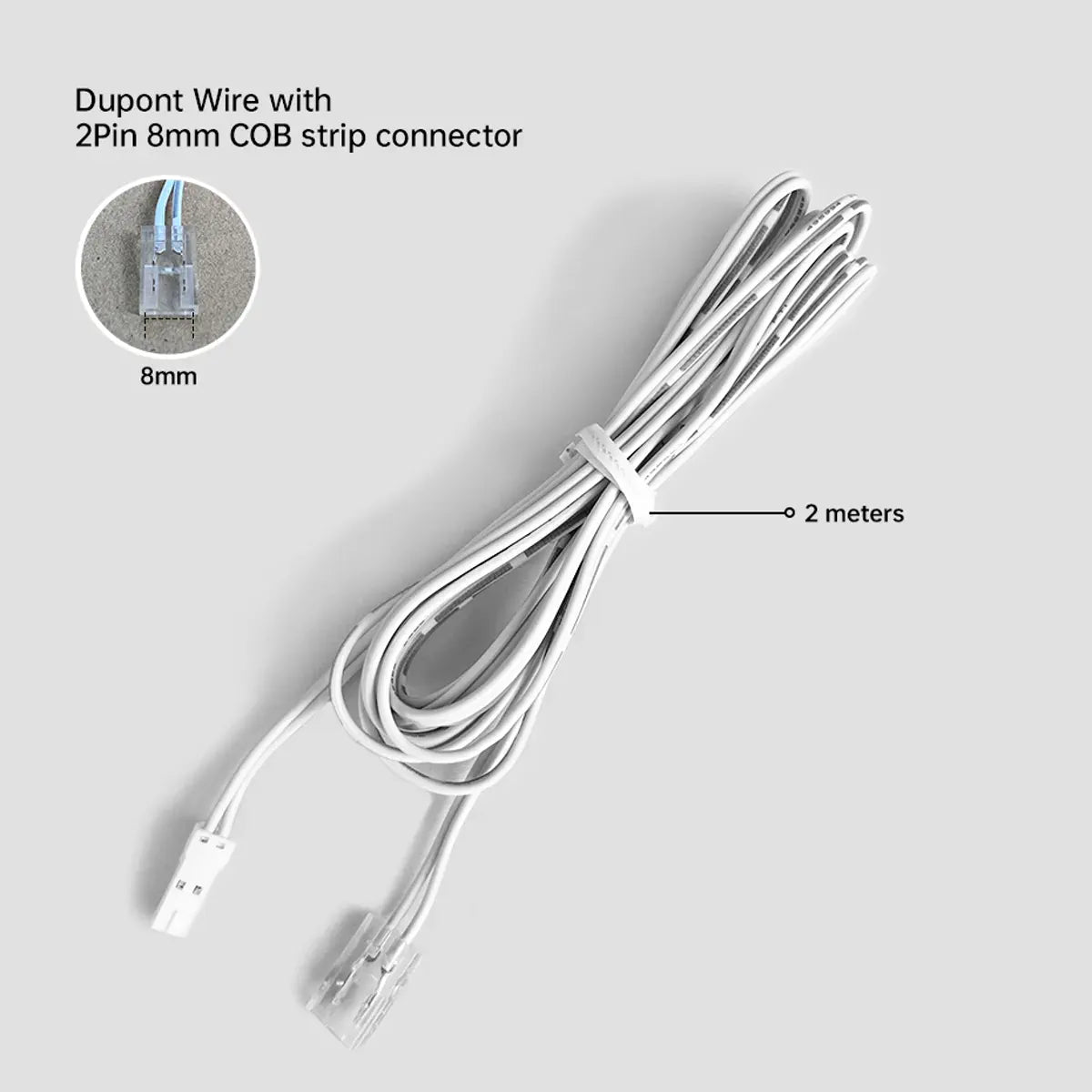 2-Pin COB LED Strip Connector Leads - 2m Cable, 5/8/10mm or Dupont Ends