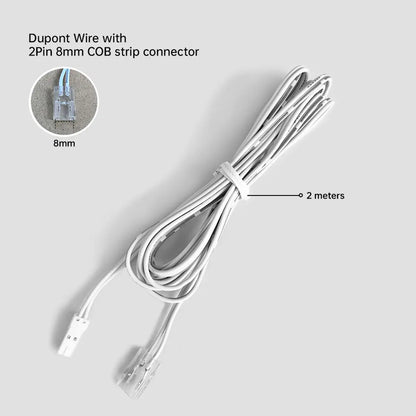 2-Pin COB LED Strip Connector Leads - 2m Cable, 5/8/10mm or Dupont Ends