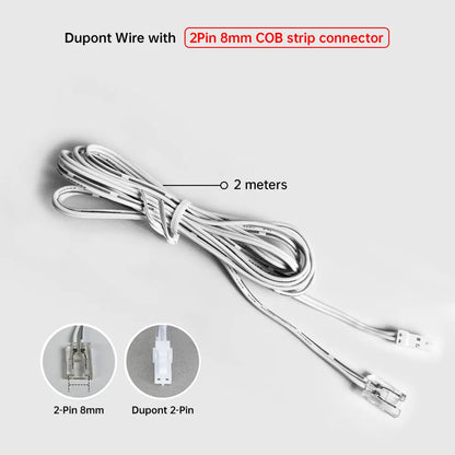 2-Pin COB LED Strip Connector Leads - 2m Cable, 5/8/10mm or Dupont Ends
