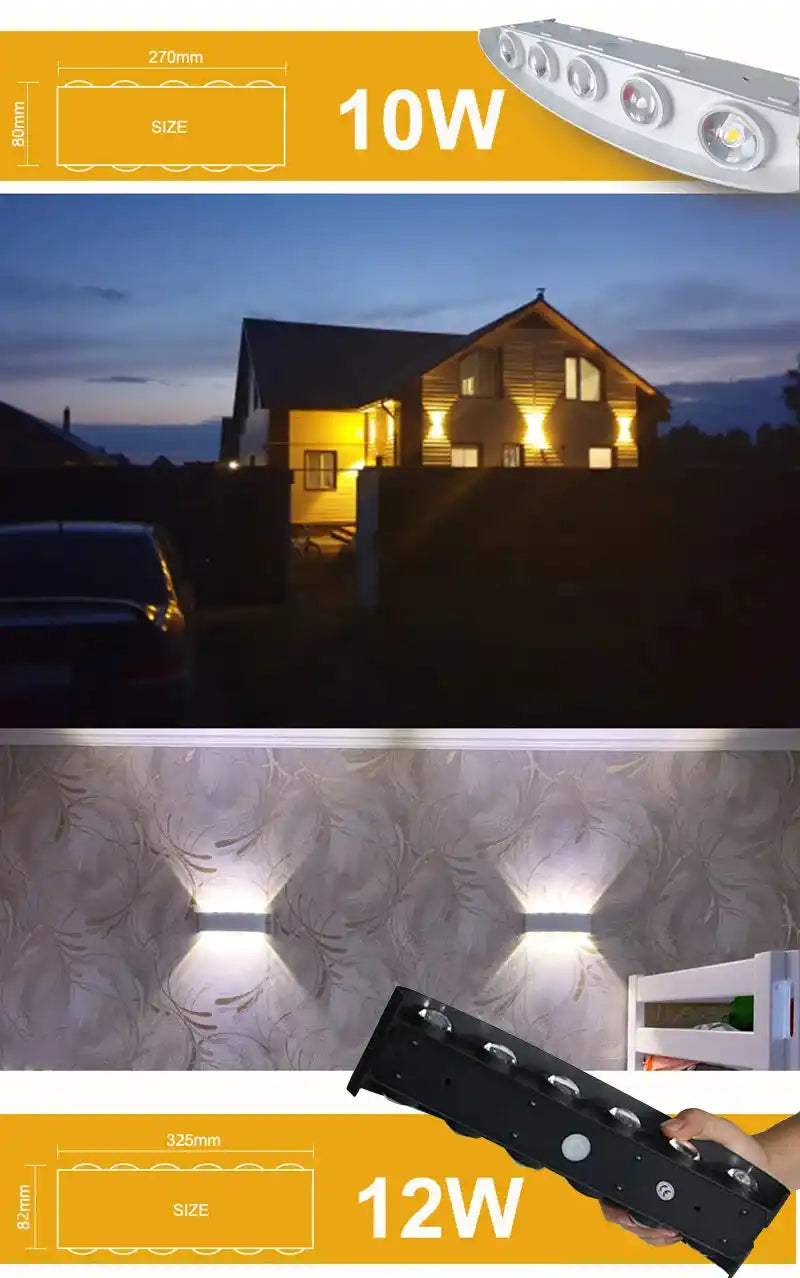 2/12W Waterproof LED Outdoor Wall Lights Aluminum Garden Porch Wall Sconce