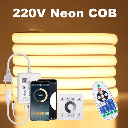 220V COB LED Neon Lichtschlauch - Tuya Smart WiFi Bluetooth Dimmbar, IP68, 288 LEDs/m