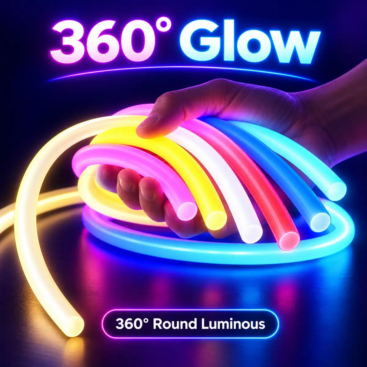 220V 360° Round Neon LED Strip Light - IP67 Waterproof, SMD 2835