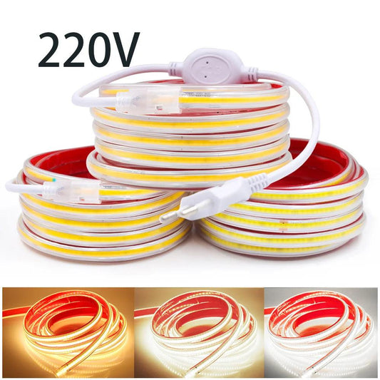 220V IP67 Waterproof COB LED Strip Light With Adhesive Tape Switch Flexible Led Linear lighting - Lumaz