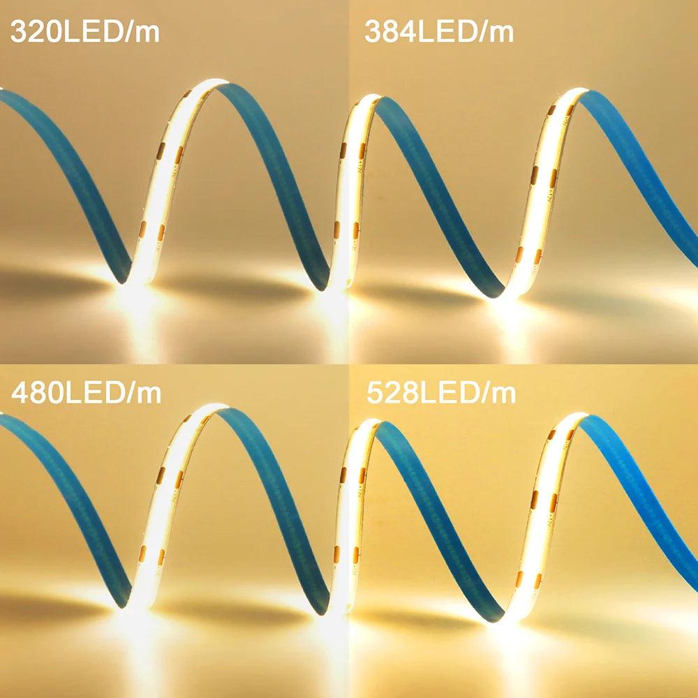 24V COB LED Strip Light With 8mm PCB 320480528 LEDs Flex Tape High Density Linear Lighting - Lumaz