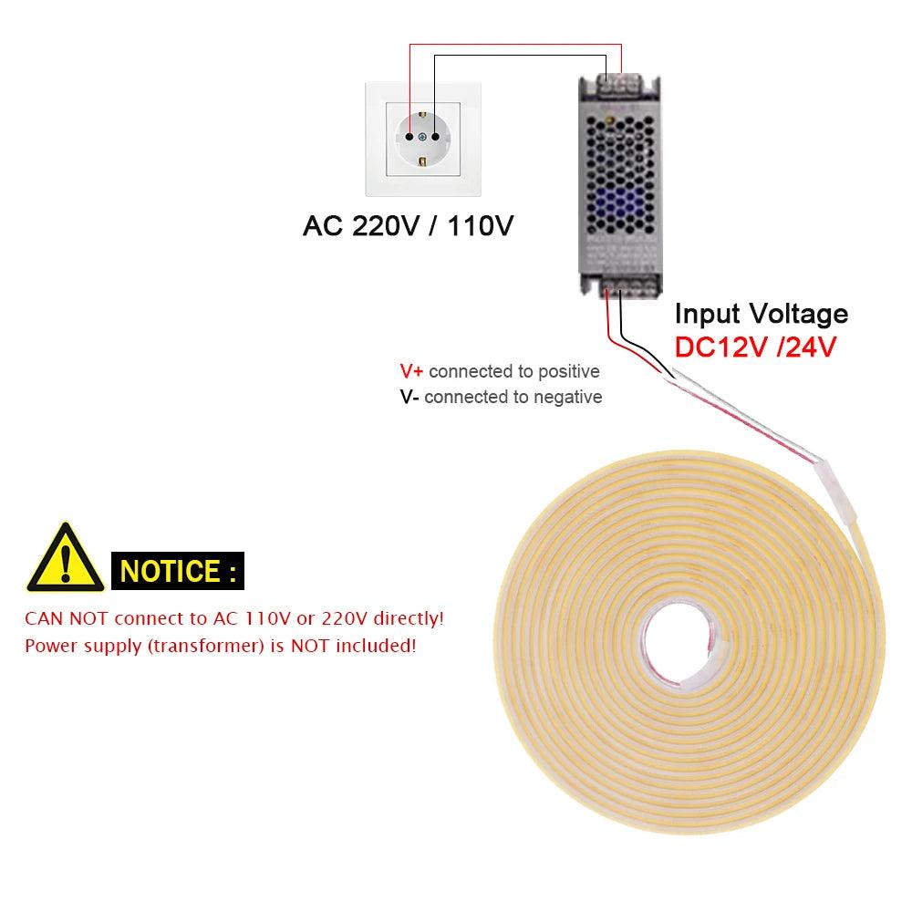 24V IP30IP68 Waterproof COB LED Strip Lights With 320 LEDs Flexible Tape Lights - Lumaz