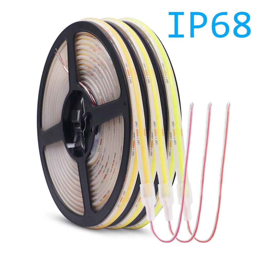 24V IP30IP68 Waterproof COB LED Strip Lights With 320 LEDs Flexible Tape Lights - Lumaz