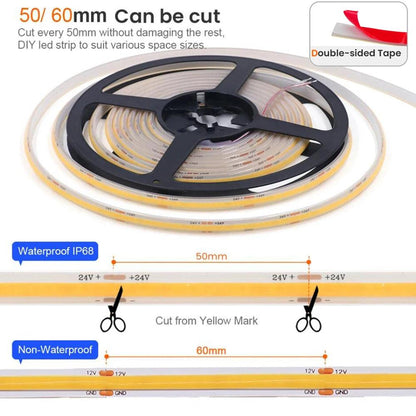 24V IP30IP68 Waterproof COB LED Strip Lights With 320 LEDs Flexible Tape Lights - Lumaz