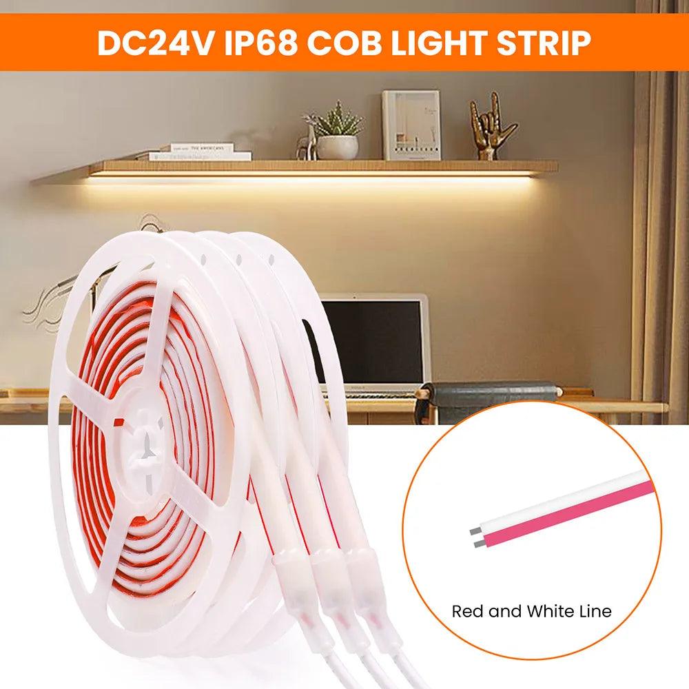 24V IP68 Waterproof COB LED Strip Lights Flexible Tape 320LEDs Bright Liner Lighting RA90 - Lumaz