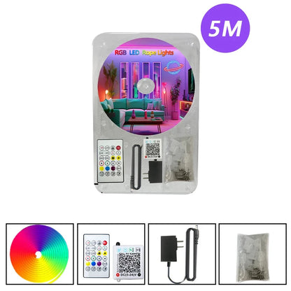 24V RGB LED Neon Rope Lights Color Change Music Sync App Control Waterproof Flexible