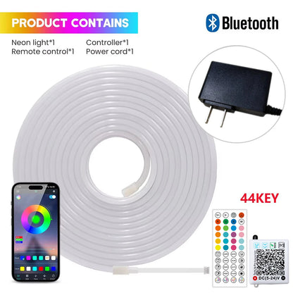 24V RGB LED Neon Rope Lights Color Change Music Sync App Control Waterproof Flexible