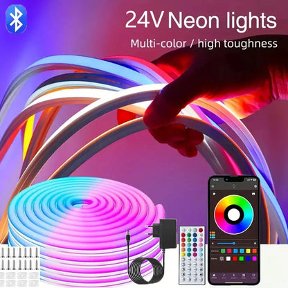 24V RGB LED Neon Rope Lights Color Change Music Sync App Control Waterproof Flexible
