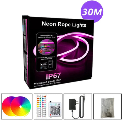 24V RGB LED Neon Rope Lights Color Change Music Sync App Control Waterproof Flexible