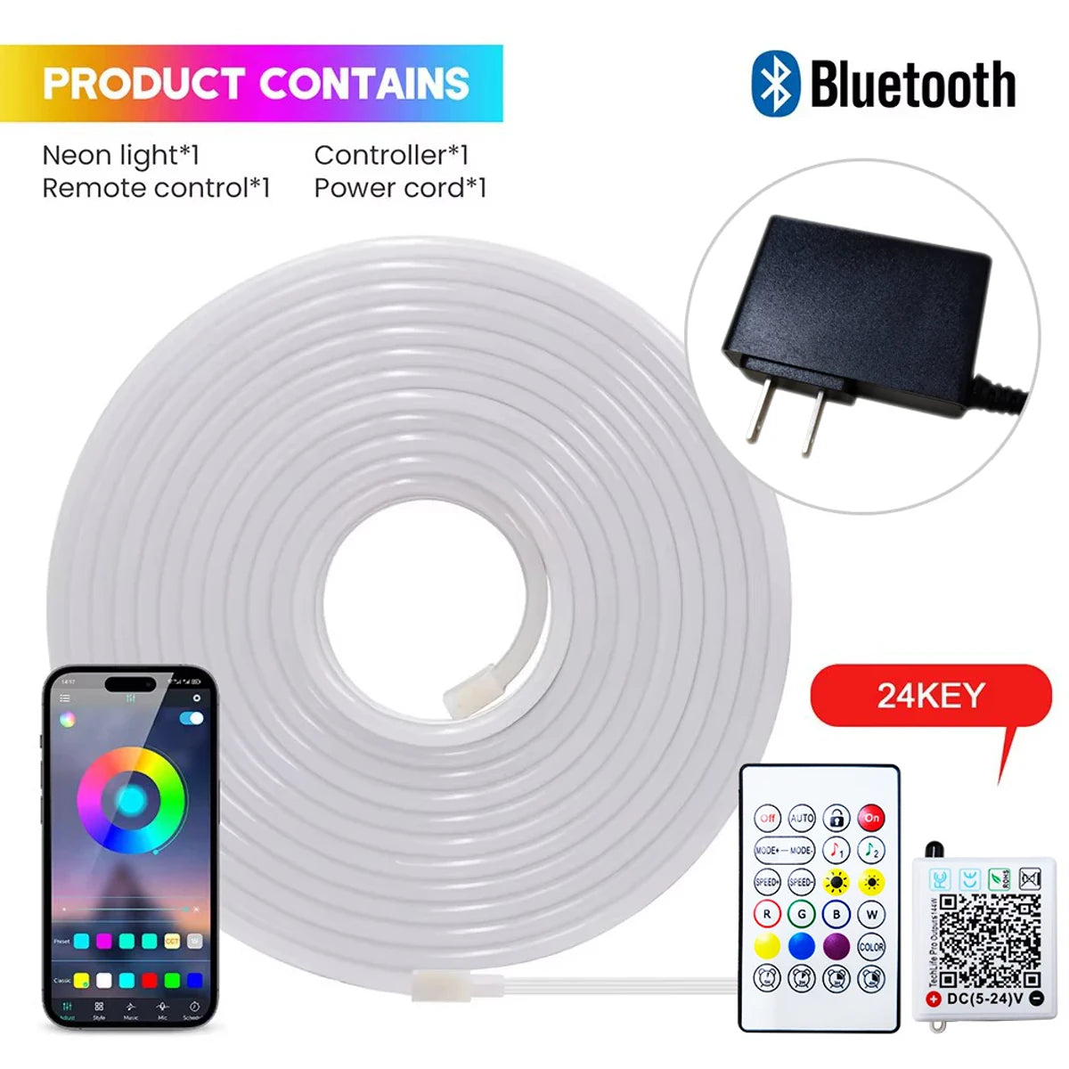 24v Rope Rgb Controller DC 24V RGB Neon Rope LED Strip Light - App Control, Music Sync, Waterp ...