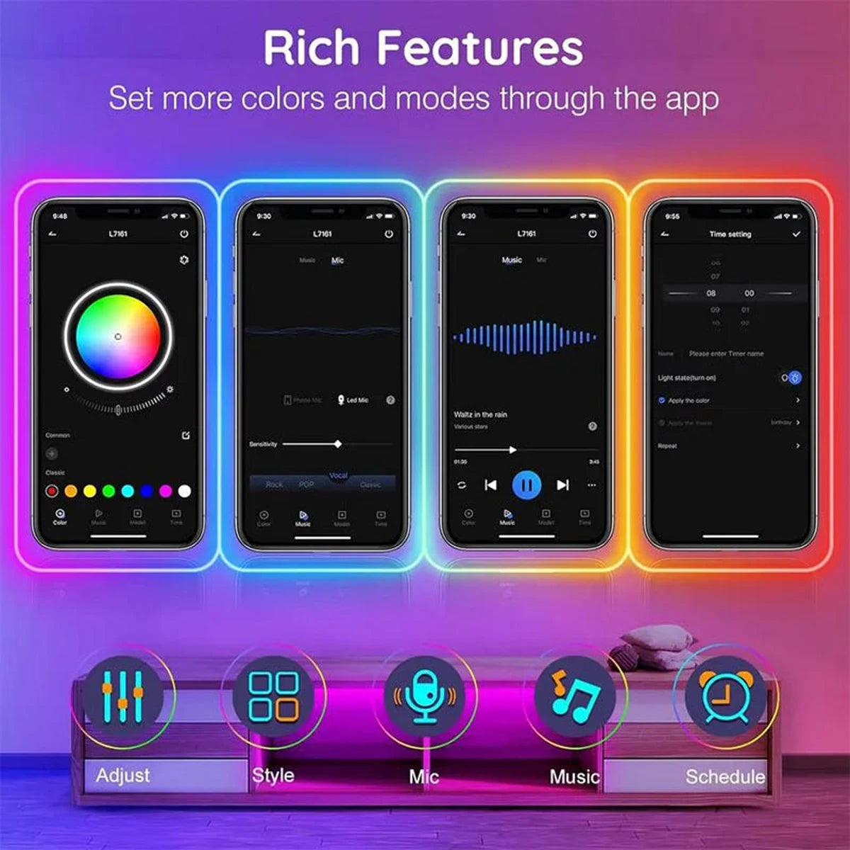 DC 24V RGB Neon Rope LED Strip Light - App Control, Music Sync, Waterp ...