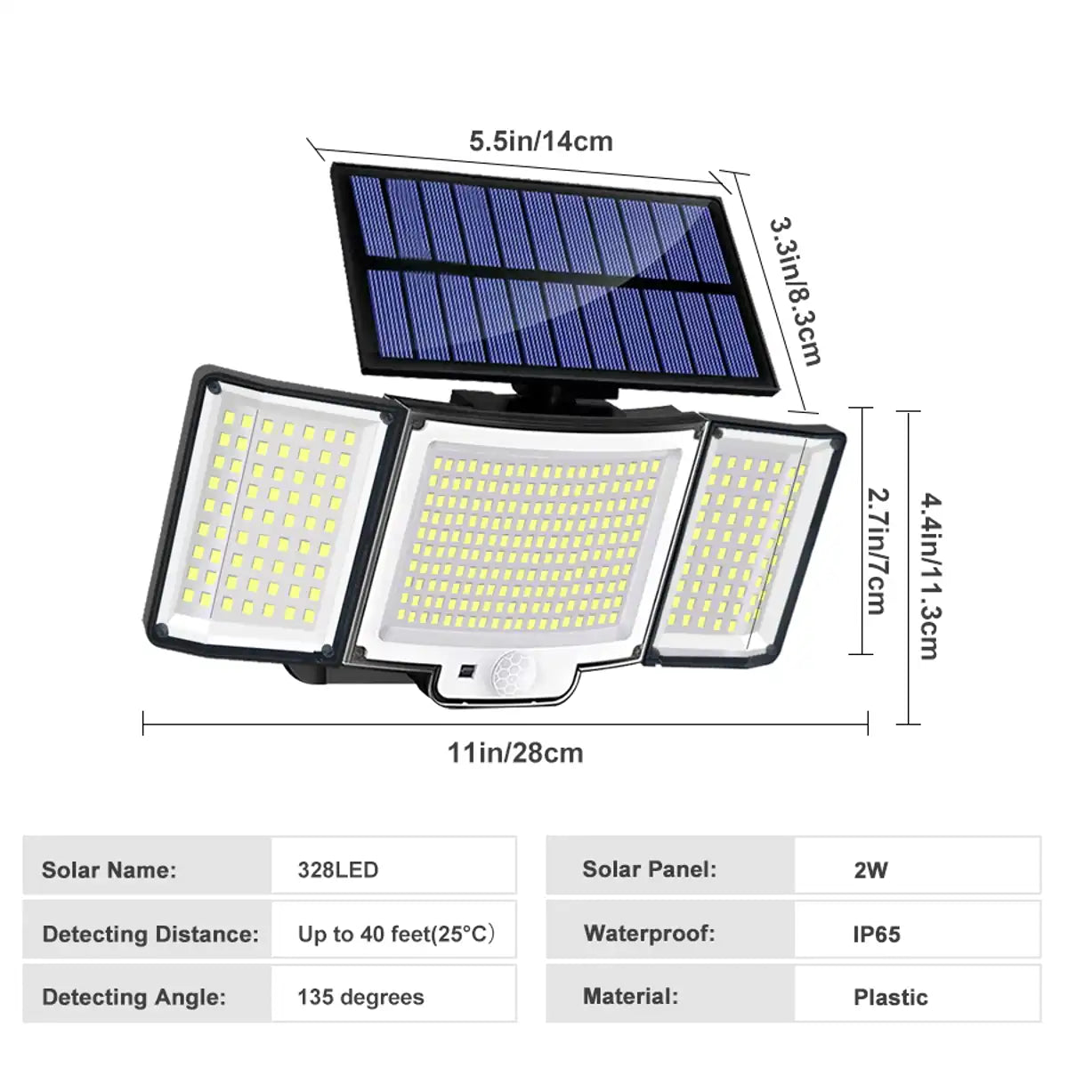 256-348 LEDs Integrated Solar Flood Light - Motion Sensor, IP65 Waterproof, 3 Modes