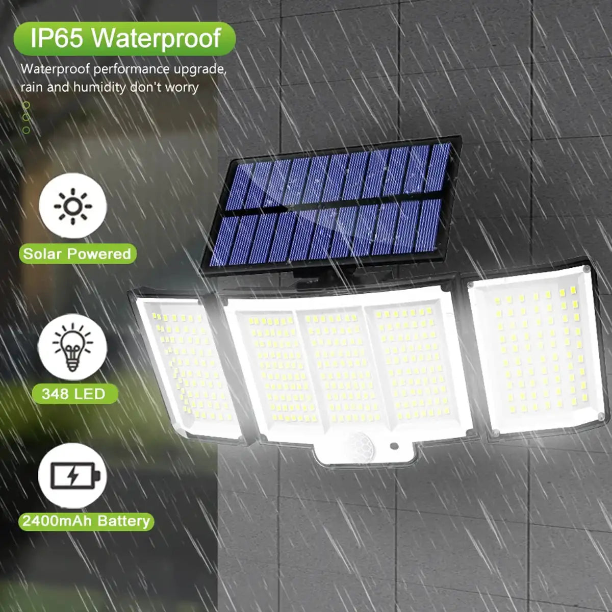256-348 LEDs Integrated Solar Flood Light - Motion Sensor, IP65 Waterproof, 3 Modes