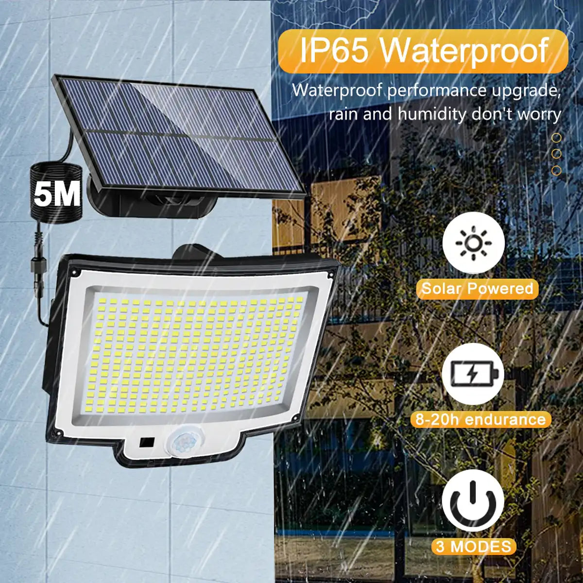 256-348 LEDs Integrated Solar Flood Light - Motion Sensor, IP65 Waterproof, 3 Modes