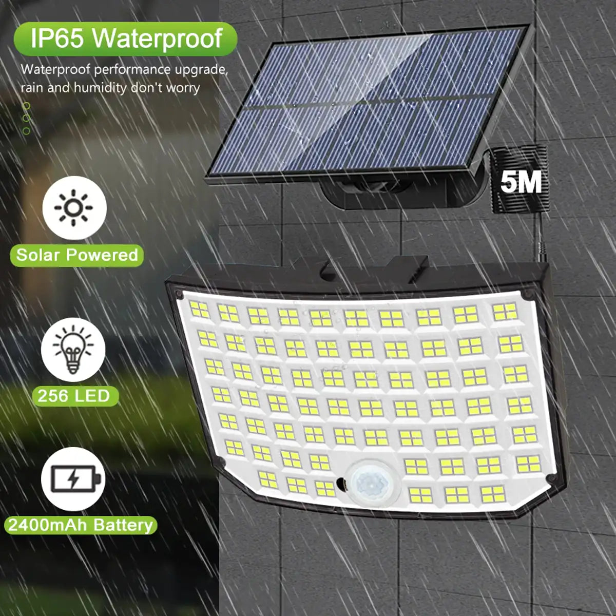 256-348 LEDs Integrated Solar Flood Light - Motion Sensor, IP65 Waterproof, 3 Modes