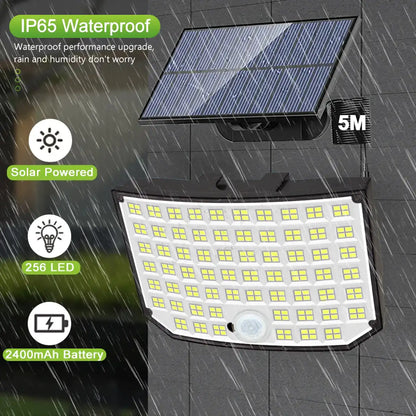 256-348 LEDs Integrated Solar Flood Light - Motion Sensor, IP65 Waterproof, 3 Modes