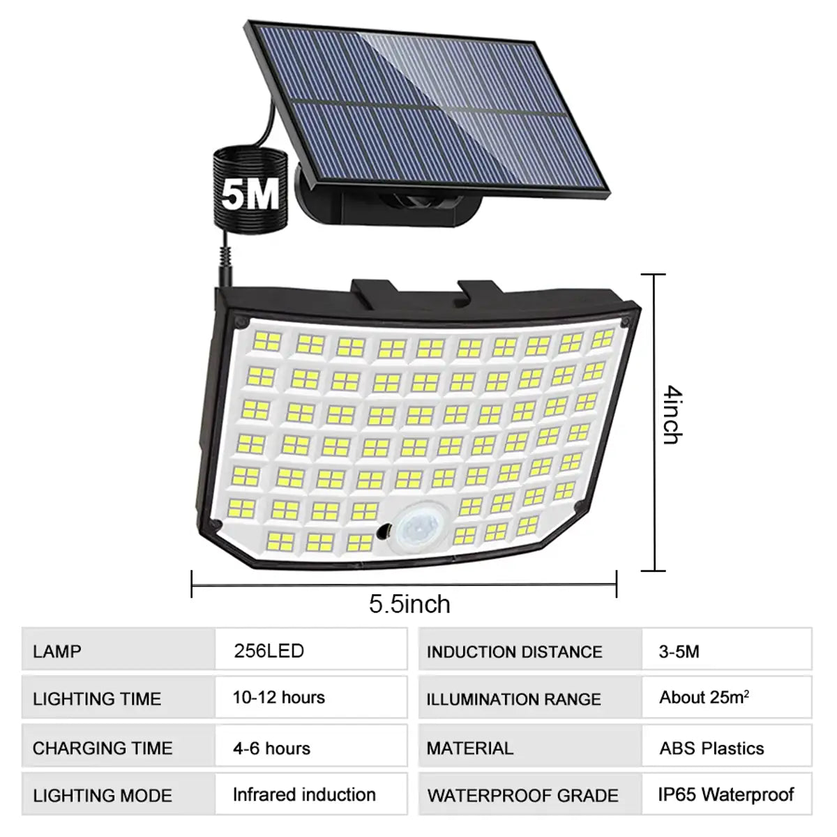 256-348 LEDs Integrated Solar Flood Light - Motion Sensor, IP65 Waterproof, 3 Modes