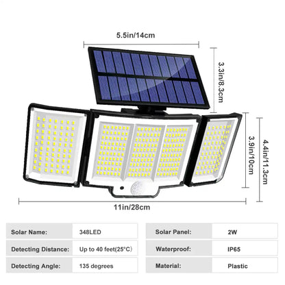 256-348 LEDs Integrated Solar Flood Light - Motion Sensor, IP65 Waterproof, 3 Modes