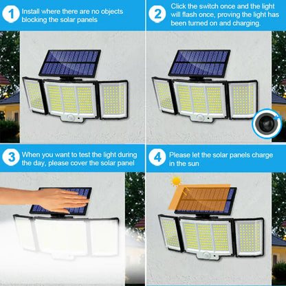 256-348 LEDs Integrated Solar Flood Light - Motion Sensor, IP65 Waterproof, 3 Modes