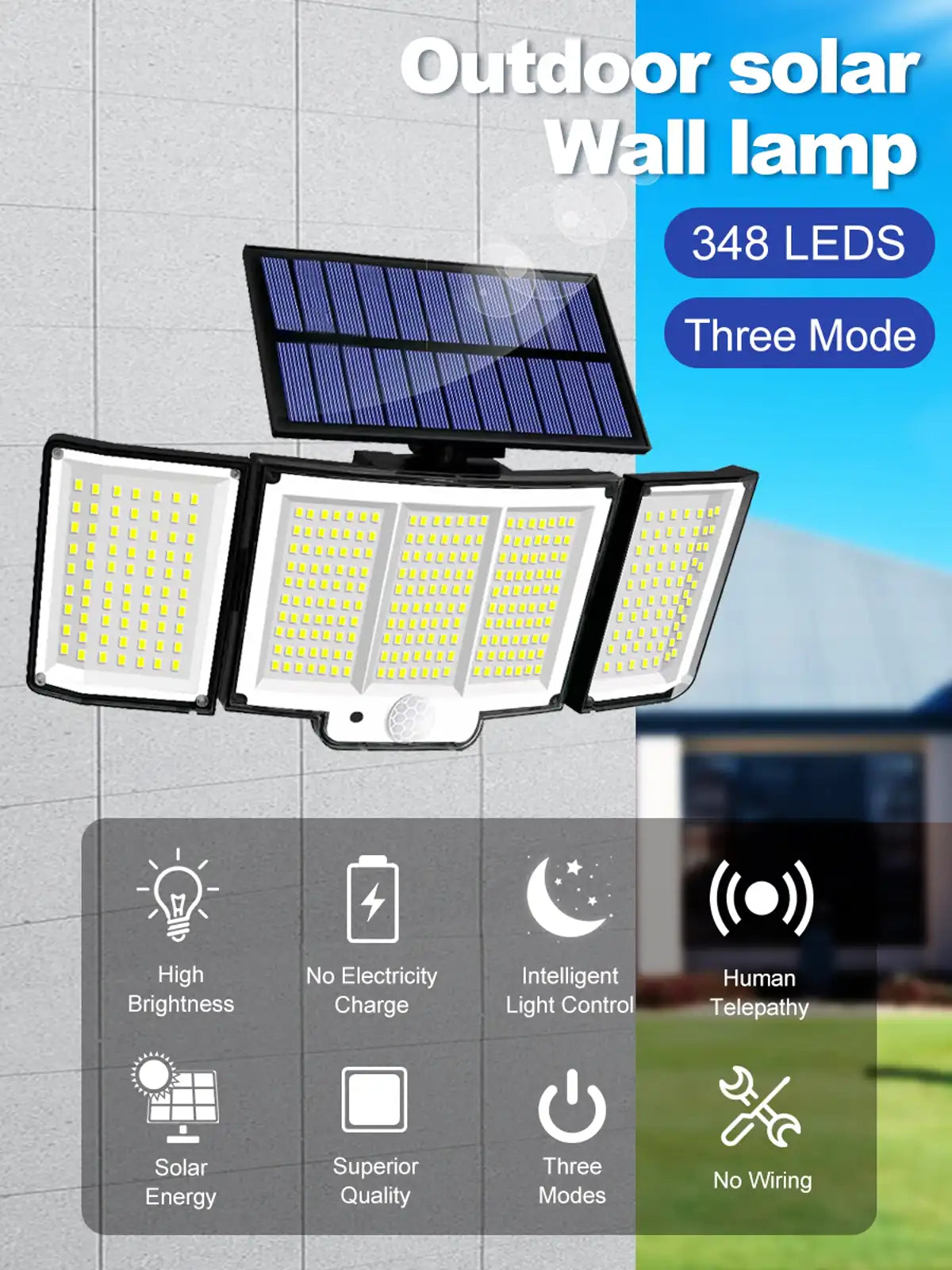 256-348 LEDs Integrated Solar Flood Light - Motion Sensor, IP65 Waterproof, 3 Modes