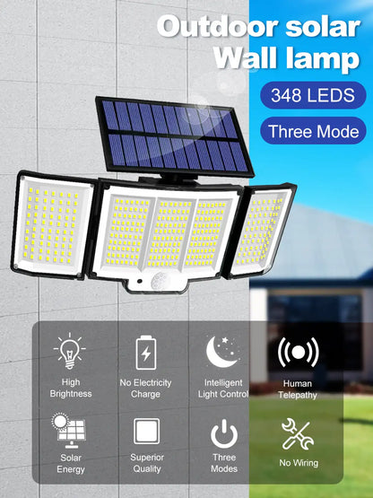 256-348 LEDs Integrated Solar Flood Light - Motion Sensor, IP65 Waterproof, 3 Modes