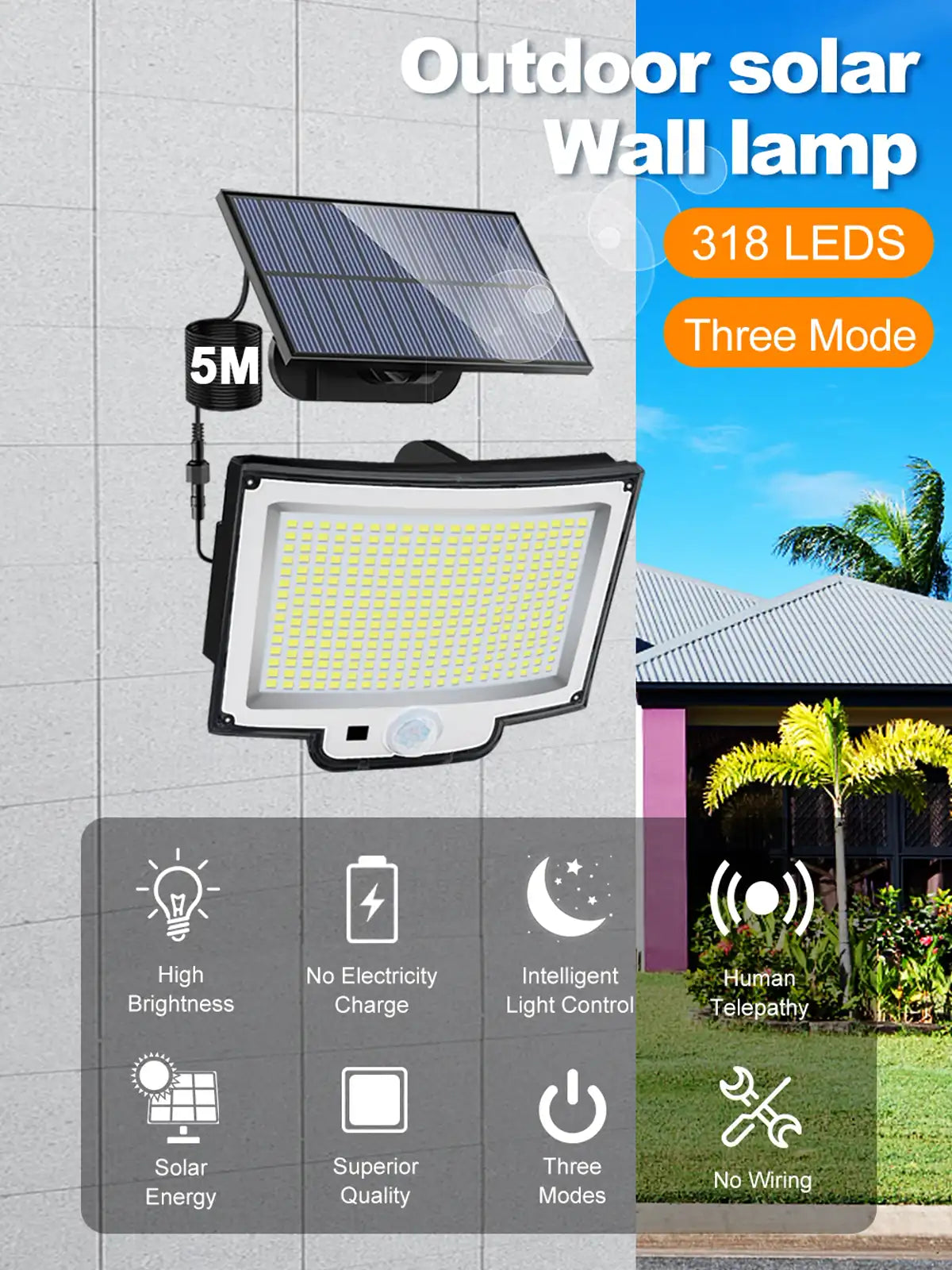256-348 LEDs Integrated Solar Flood Light - Motion Sensor, IP65 Waterproof, 3 Modes