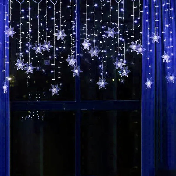 32M 8 Modes Christmas Snowflakes LED Curtain Lights Flashing Fairy Lights - Lumaz