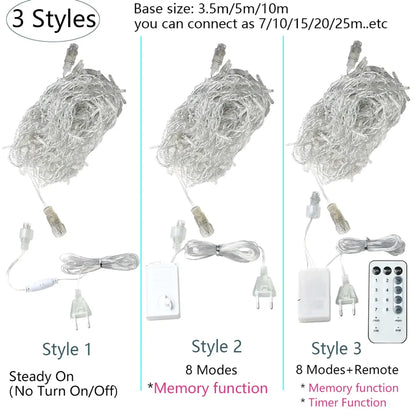 3.5M-40M 8 Mode LED Curtain Icicle Lights Outdoor Christmas Lights Decor