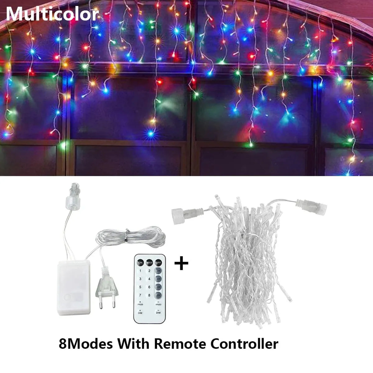 3.5M-40M 8 Mode LED Curtain Icicle Lights Outdoor Christmas Lights Decor